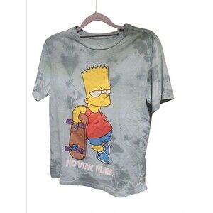 Bart Simpson Boys T-Shirt Youth XL (14/16) Tie Dye Green Skateboard No Way, man